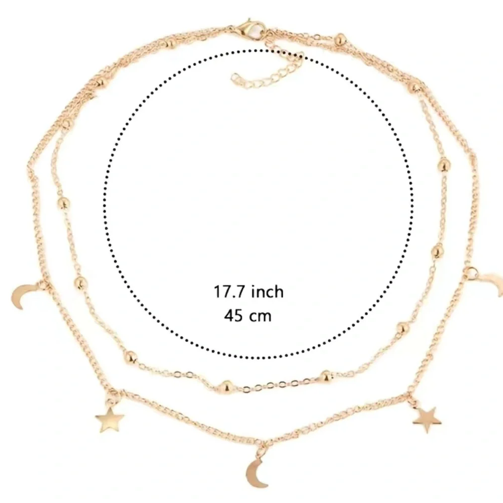 BRAND NEW 18K Gold Plated Moon Star Collarbone Chain Necklace - Picture 4 of 4